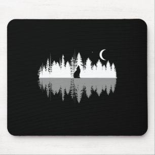 Tapis De Souris Arbres Réflexion Wolf Howling À Pleine lune Forest