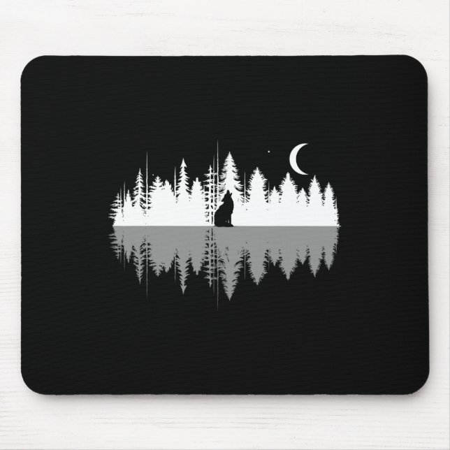 Tapis De Souris Arbres Réflexion Wolf Howling À Pleine lune Forest (Devant)
