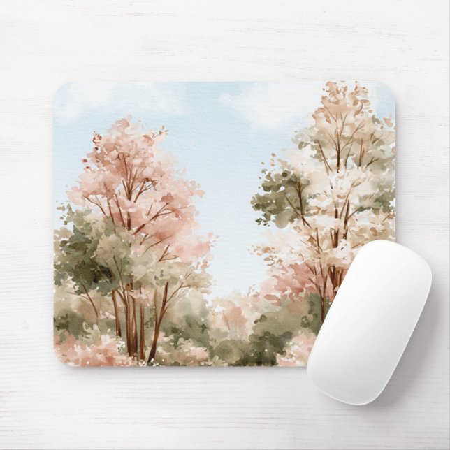 Tapis De Souris Arbres verts roses Ciels bleus (Avec souris)
