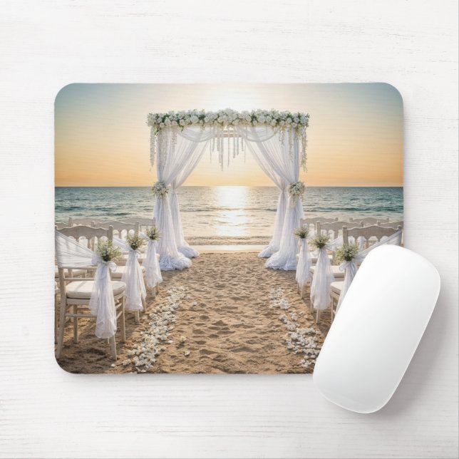 Tapis De Souris Arc de mariage sur la plage avec ciel de coucher d (Avec souris)