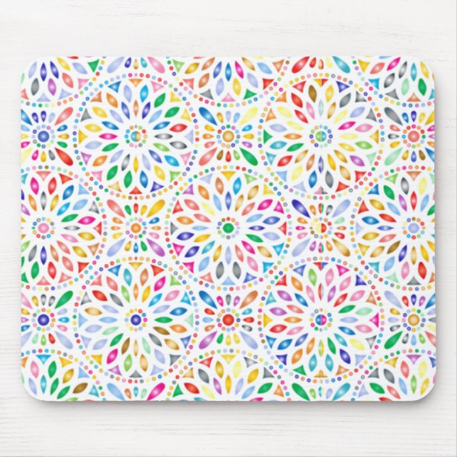 Tapis De Souris Arc en ciel Encerclé Motif de fleurs Boho (Devant)