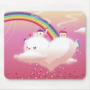 Tapis De Souris Arc-en-ciel et bâtiments sur des nuages