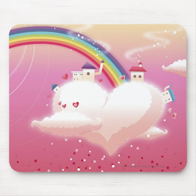 Tapis De Souris Arc-en-ciel et bâtiments sur des nuages (Devant)