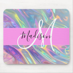 Tapis De Souris Arc-en-ciel Girly Holographique Iridescent Monogra