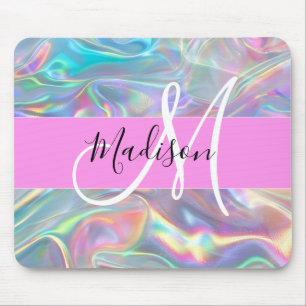 Tapis De Souris Arc-en-ciel Girly Holographique Iridescent Monogra