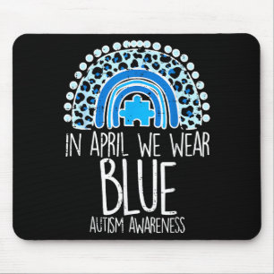 Tapis De Souris Arc-en-ciel léopard avril Nous portons du bleu pou