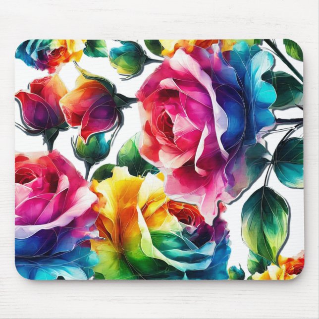 Tapis De Souris Arc-en-ciel Rose vibrant coloré Floral (Devant)
