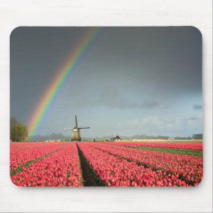 Tapis De Souris Arc-en-ciel, tulipes et mousepad de moulin à vent