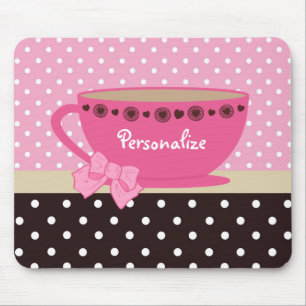 Tapis De Souris Arc rose et Brown de tasse de thé Girly nom de