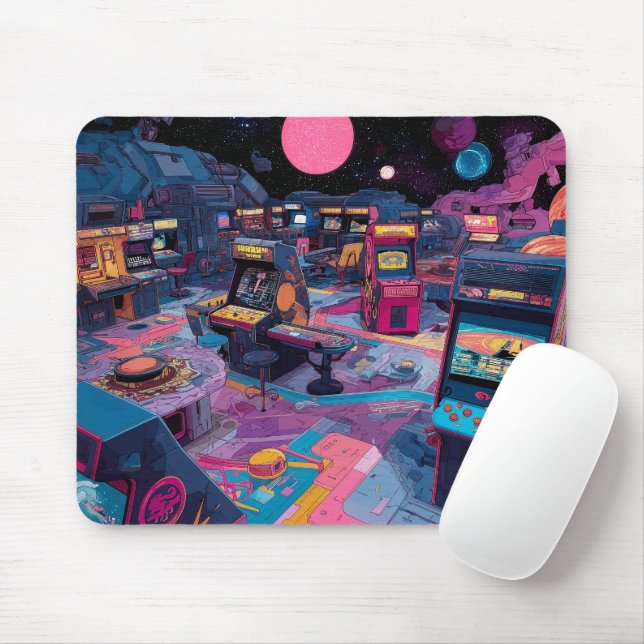 Tapis De Souris Arcade Rétro Futuriste dans l'Espace (Avec souris)