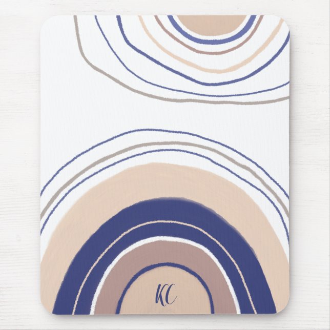Tapis De Souris Arches Boho Abstraites - Bleu et Beige (Devant)