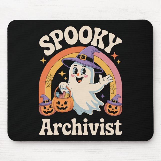 Tapis De Souris Archiviste éffrayant Cute Ghost Citrouille Archive (Devant)