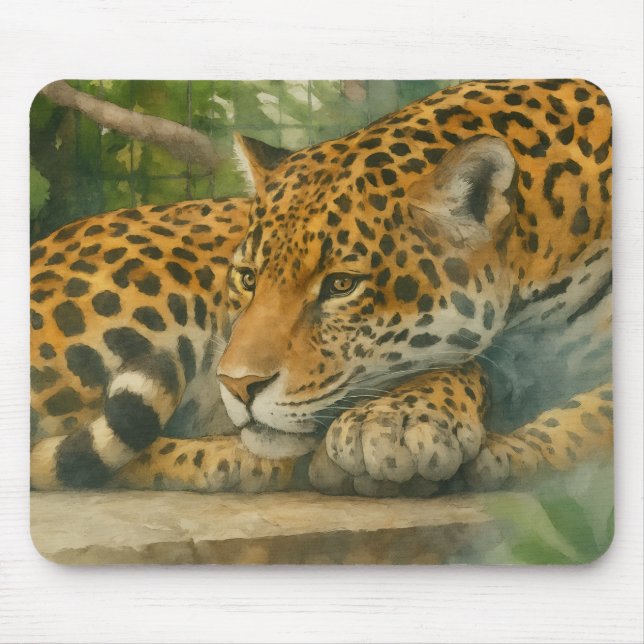 Tapis De Souris Ardoise dorée - Leopard reposant en feuillage (Devant)
