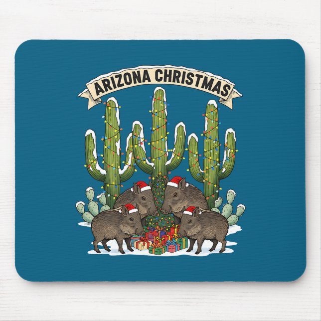 Tapis De Souris Arizona Christmas Javelina Family Desert Saguaros  (Devant)