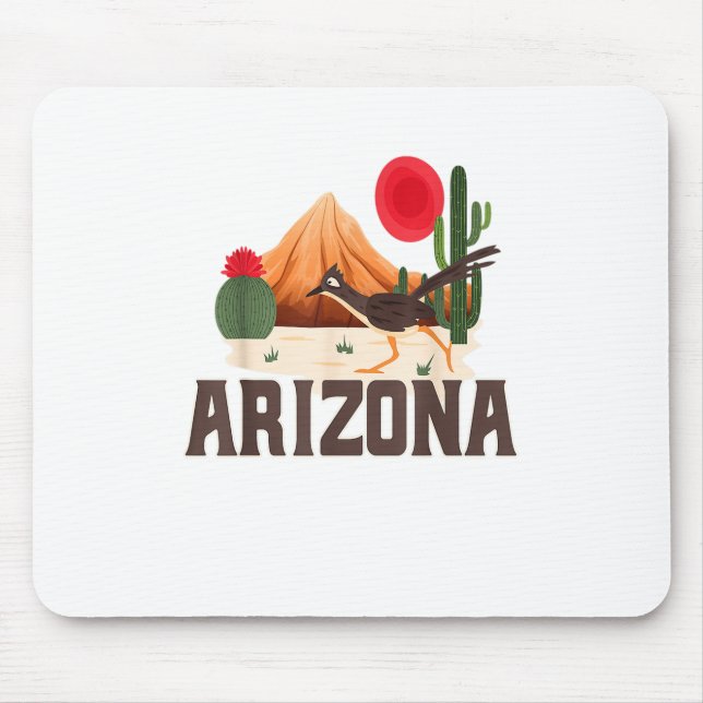Tapis De Souris Arizona Roadrunner Retro Boho Desert Cactus (Devant)