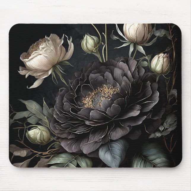 Tapis De Souris Arrangement gothique Rose Fleur noire (Devant)
