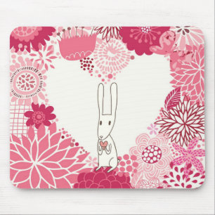Tapis De Souris Arrière - plan floral romantique avec le lapin