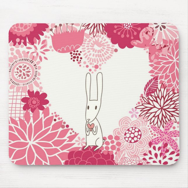 Tapis De Souris Arrière - plan floral romantique avec le lapin (Devant)