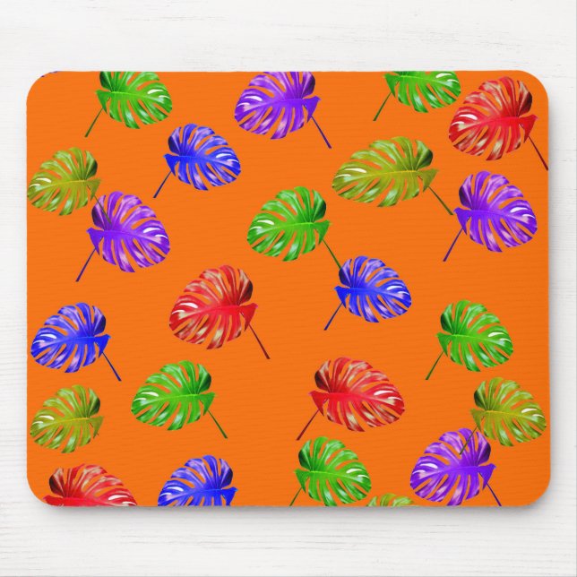 Tapis De Souris Arrière - plan orange Feuille tropical Mousepad (Devant)