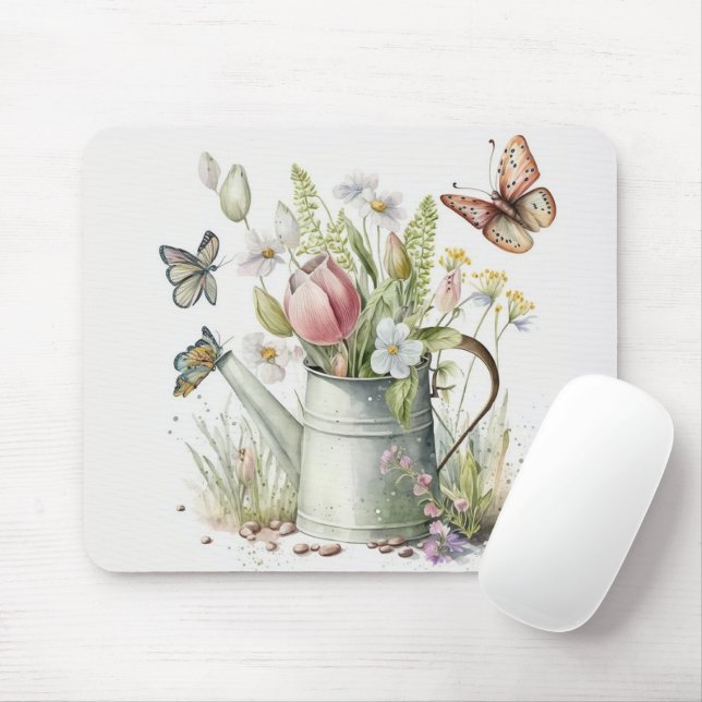 Tapis De Souris Arrosage avec tulipes et papillons (Avec souris)