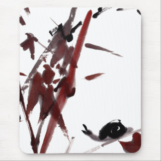 Tapis De Souris Art à l'encre avec escargot et bambou rouge