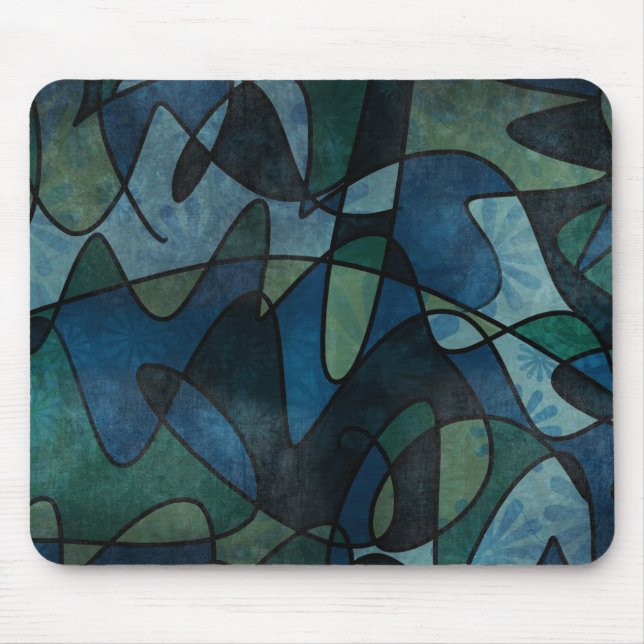 Tapis De Souris Art abstrait de verre teinté numérique sarcelle bl (Devant)