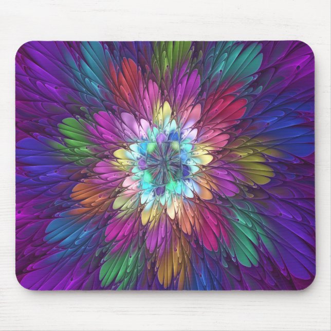 Tapis De Souris Art abstrait fractal de fleurs psychédéliques colo (Devant)