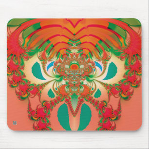 Tapis De Souris Art abstrait fractal de hibou rouge