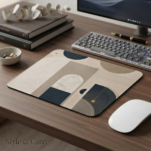 Tapis De Souris Art abstrait géométrique minimaliste de luxe en NB