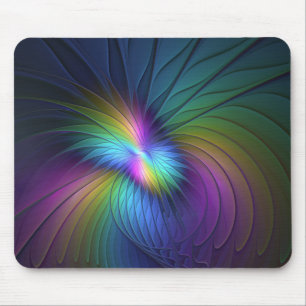 Tapis De Souris Art abstrait moderne coloré avec du bleu fractal