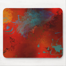 Art abstrait numérique grunge rouge, aqua et or