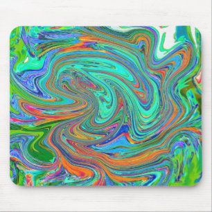 Tapis De Souris Art abstrait rétro groovy Aqua, Orange et Vert
