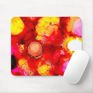 Tapis De Souris Art Abstrait rose jaune rouge et rose