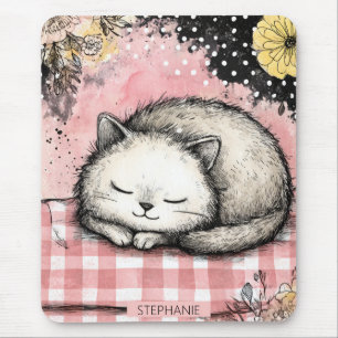 Tapis De Souris Art aquarelle florale de chat fantaisiste