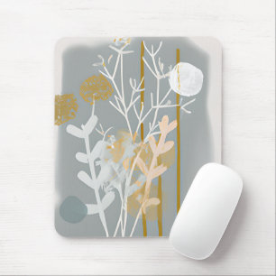 Tapis De Souris Art botanique minimaliste abstrait gris et or