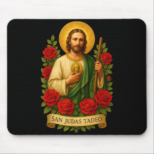 Tapis De Souris Art catholique de saint Jude Thaddée avec des rose