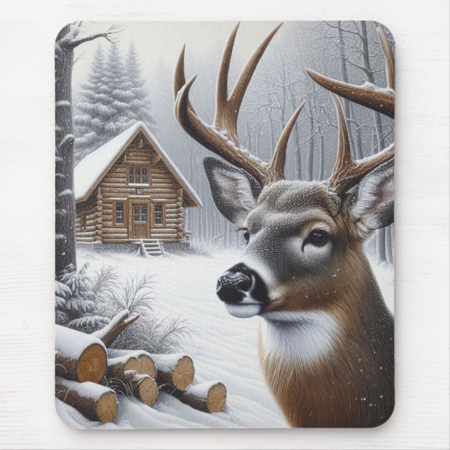 Tapis De Souris Art de cerf/buck d'hiver (Devant)