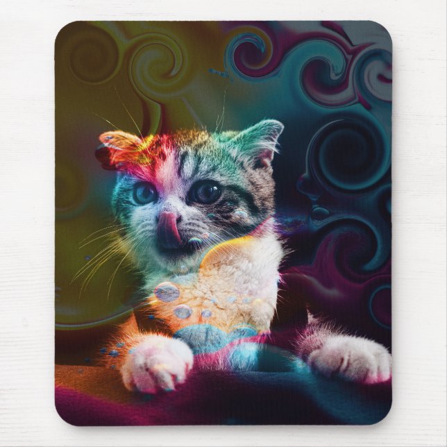 TAPIS DE SOURIS ART DE CHAT COLORÉ TENDANCE DRÔLE (Devant)