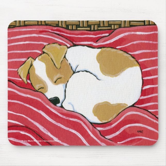Tapis De Souris Art de chiot de sommeil Jack Russell (Devant)