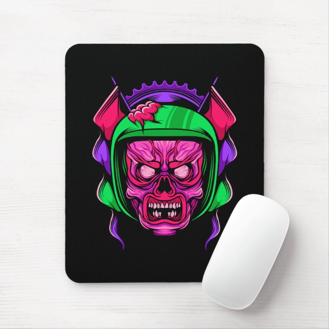 Tapis De Souris Art de crâne de cavalier zombie néon (Avec souris)