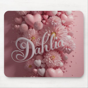 Tapis De Souris Art de Dahlia Pastel en Fleur avec des Cœurs