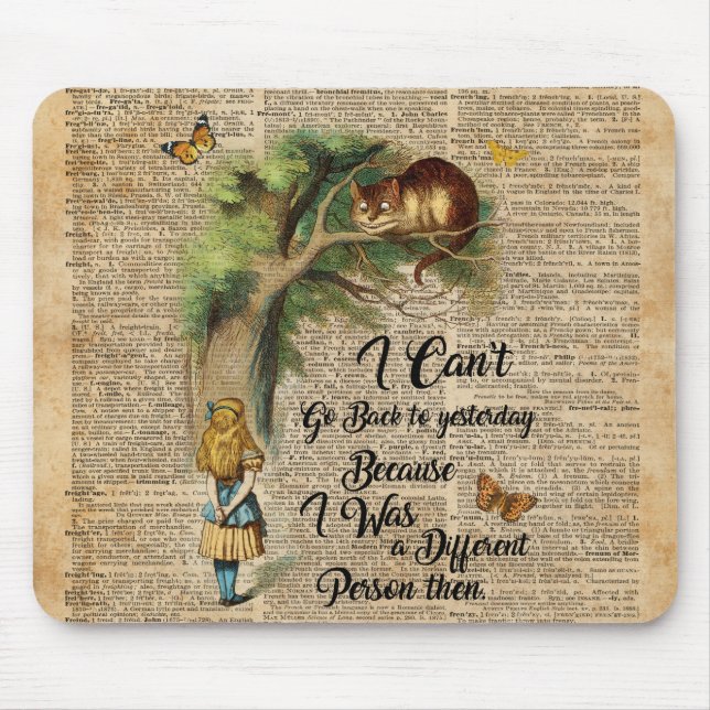 Tapis De Souris Art de dictionnaire de citation d'Alice et de chat (Devant)