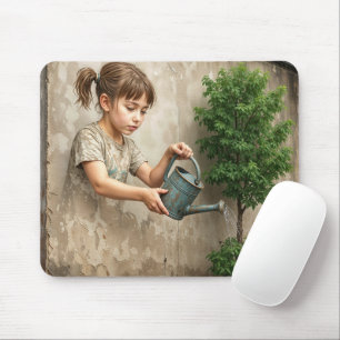 Tapis De Souris Art de graffiti d'une jeune fille arrosant un arbr