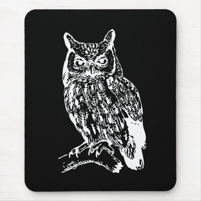 Tapis De Souris Art de hibou noir et blanc (Devant)