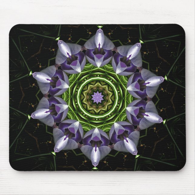 Tapis De Souris Art de kaléidoscope de mandala floral pourpre (Devant)