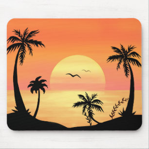 Tapis De Souris Art de la silhouette de palmier au coucher du sole