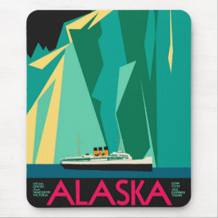 Tapis De Souris Art de l'affiche de voyage vintage de l'Alaska, gl