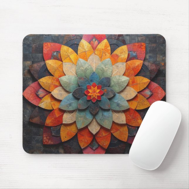 Tapis De Souris Art de mandala fleur texturée (Avec souris)