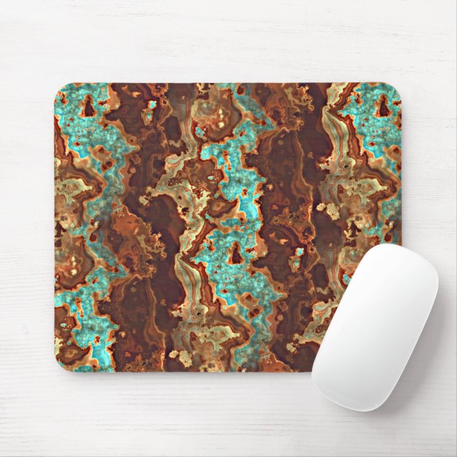 Tapis De Souris Art de marbre géode vert turquoise sarcelle marron (Avec souris)