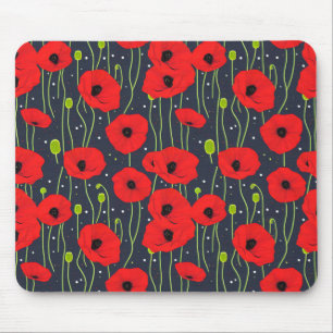 Tapis De Souris Art de motif de coquelicots rouges modernes et vib